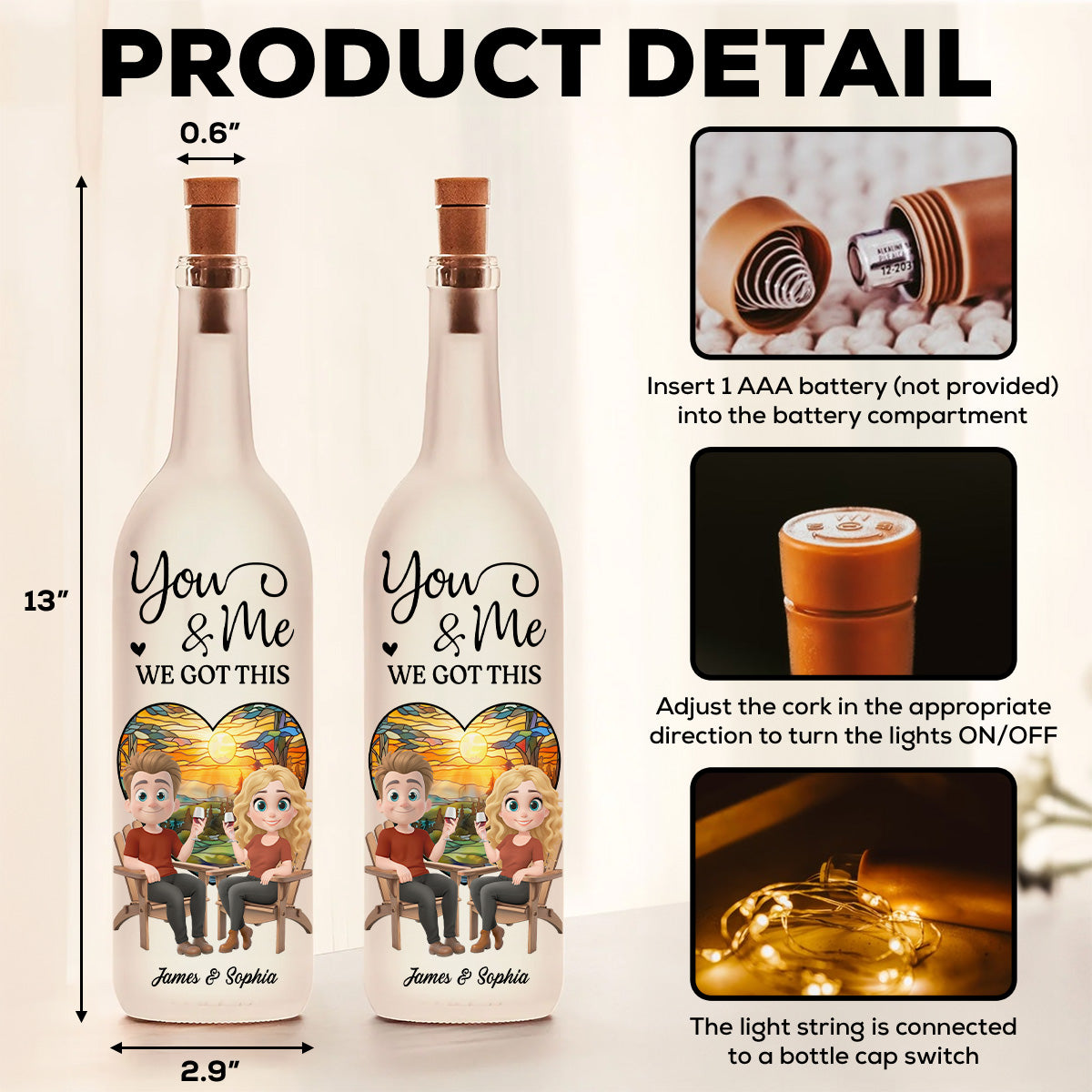 Our Hearts Beat As One - Personalized Custom Bottle Lamp