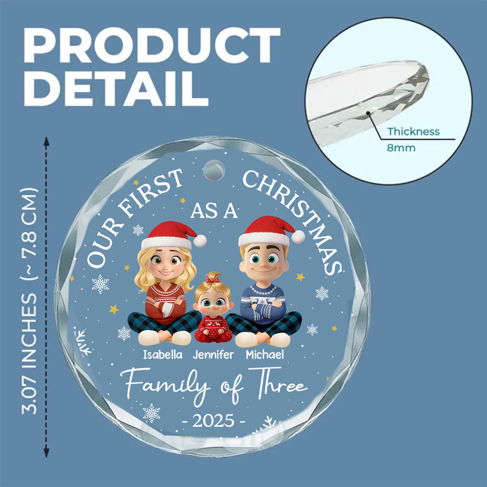 Family Of Three - Personalized Custom Glass Ornament