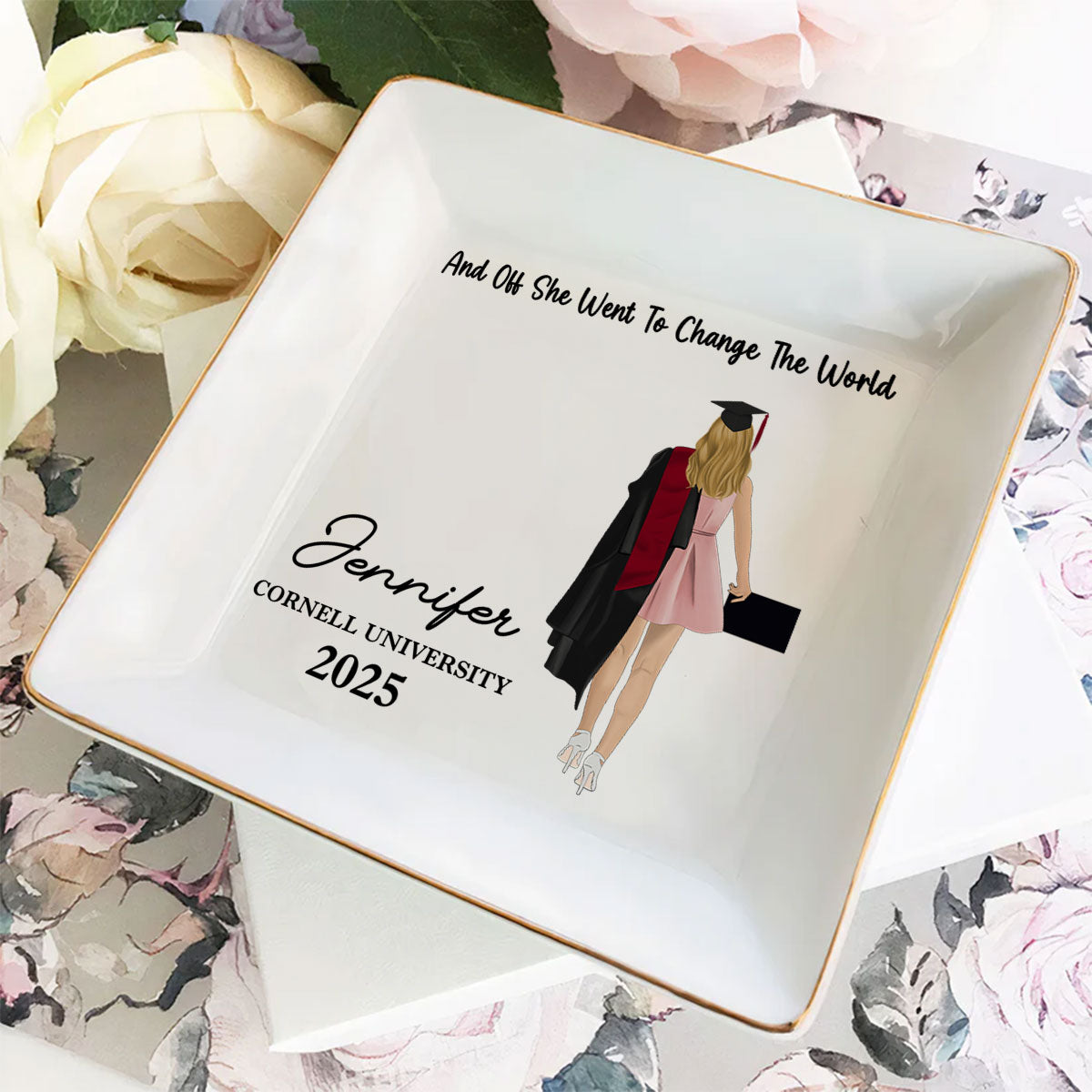 She Went To Change The World - Personalized Custom Jewelry Dish