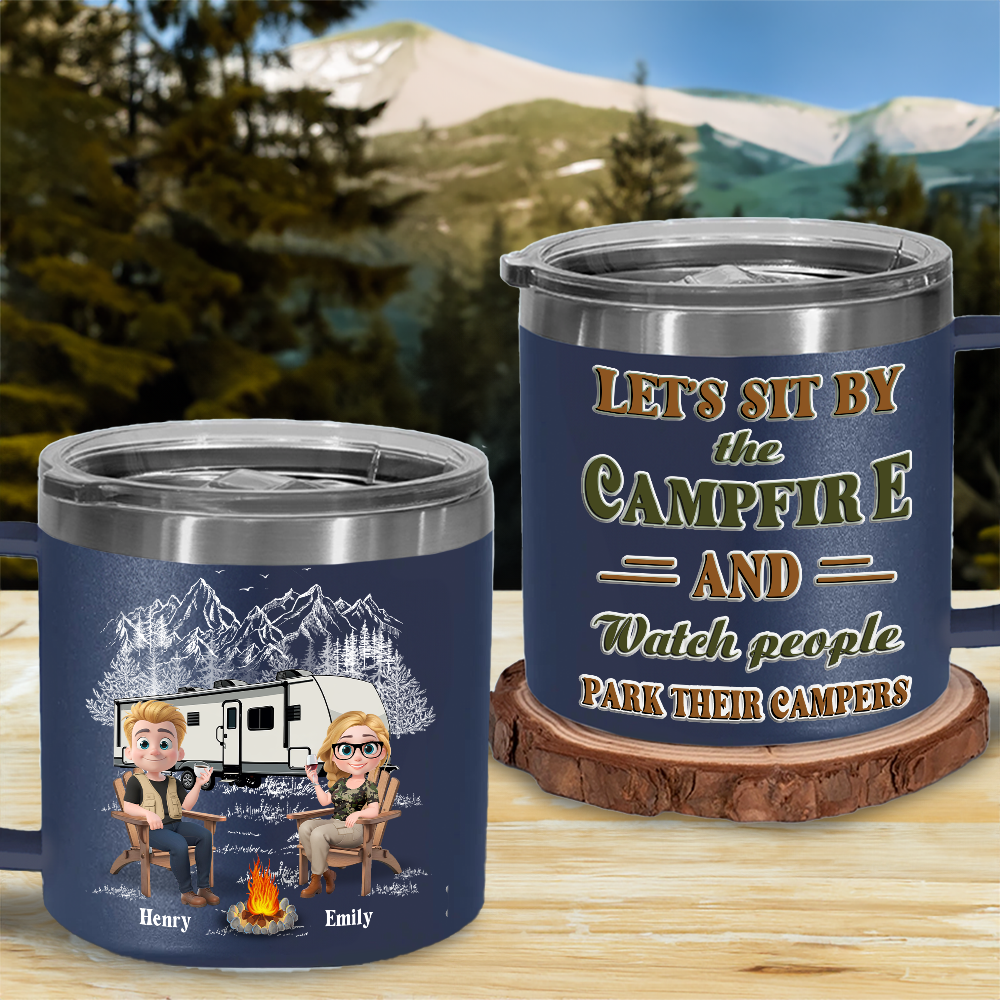 Memories At Campsite - Personalized Custom 14oz Stainless Steel Tumbler With Handle