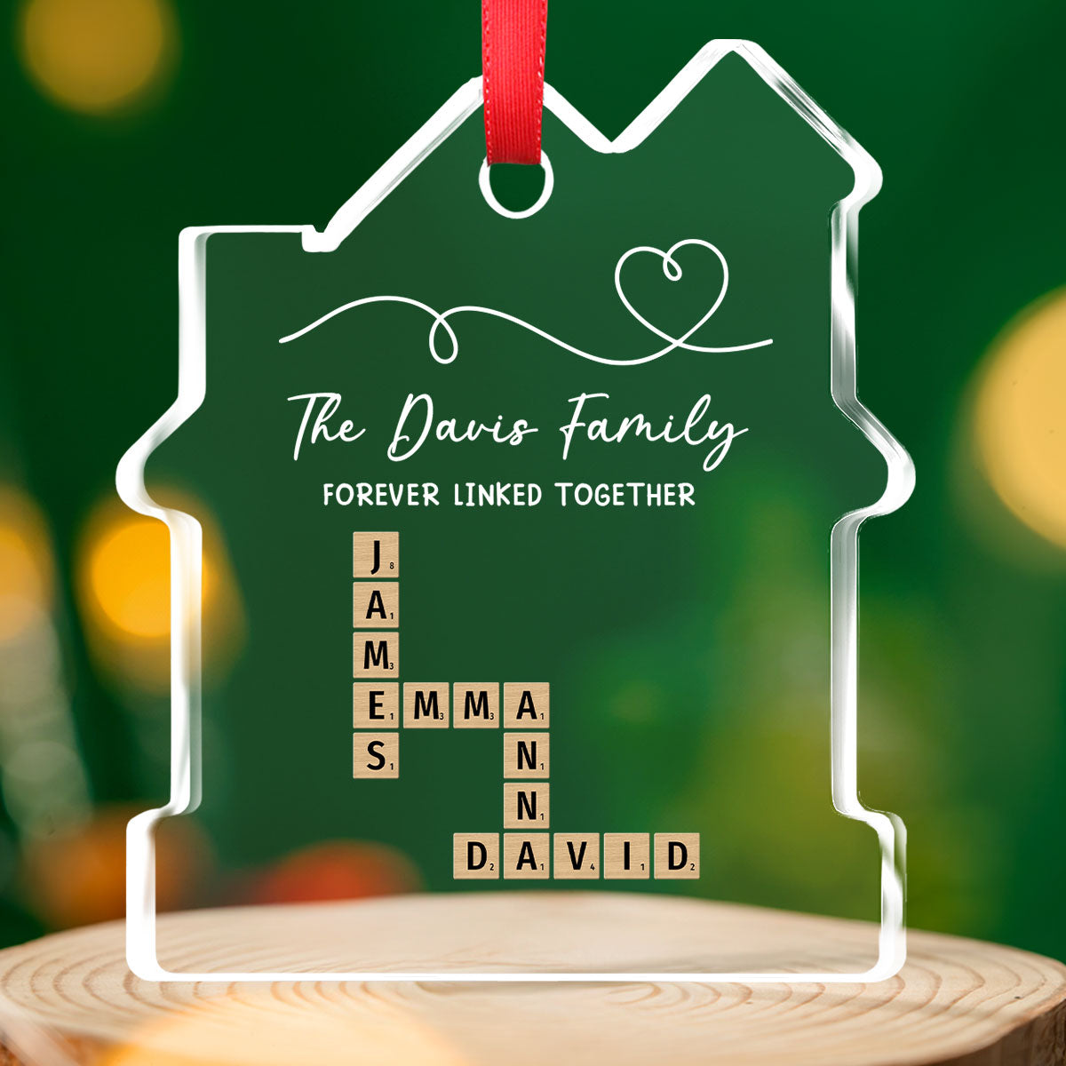Family Hearts Forever Linked Together - Personalized Custom House Shaped Glass Ornament