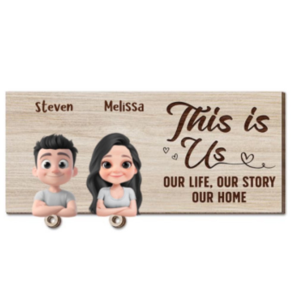 This Is Us - Personalized Custom Wooden Key Holder With Keychain