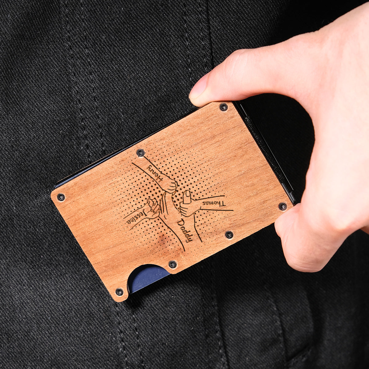 Holding Hands - Personalized Custom Engraved Wooden Card Holder
