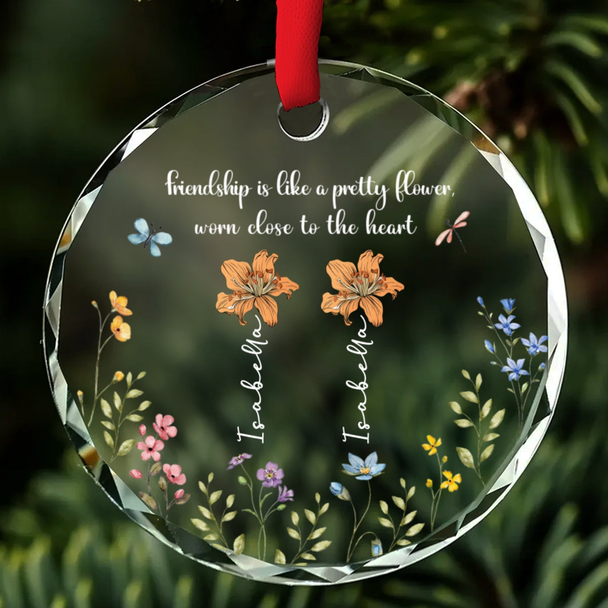 Friendship Blooms Where Hearts Connect - Personalized Custom Glass Ornament