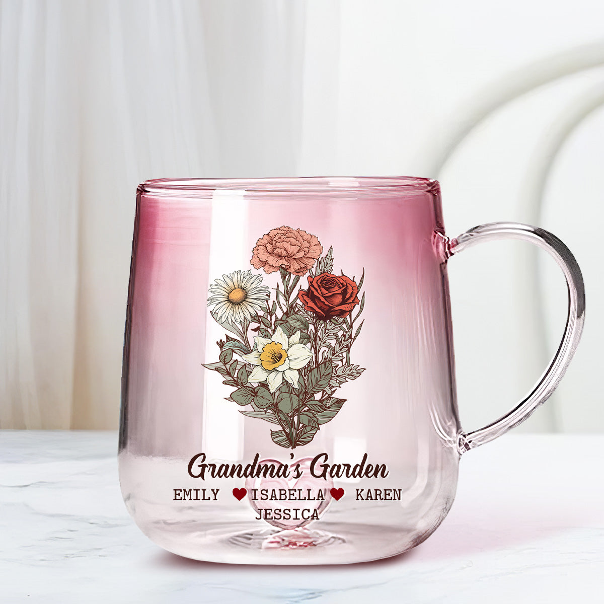 The Garden Of Grandma - Personalized Custom Pink Gradient Glass Mug