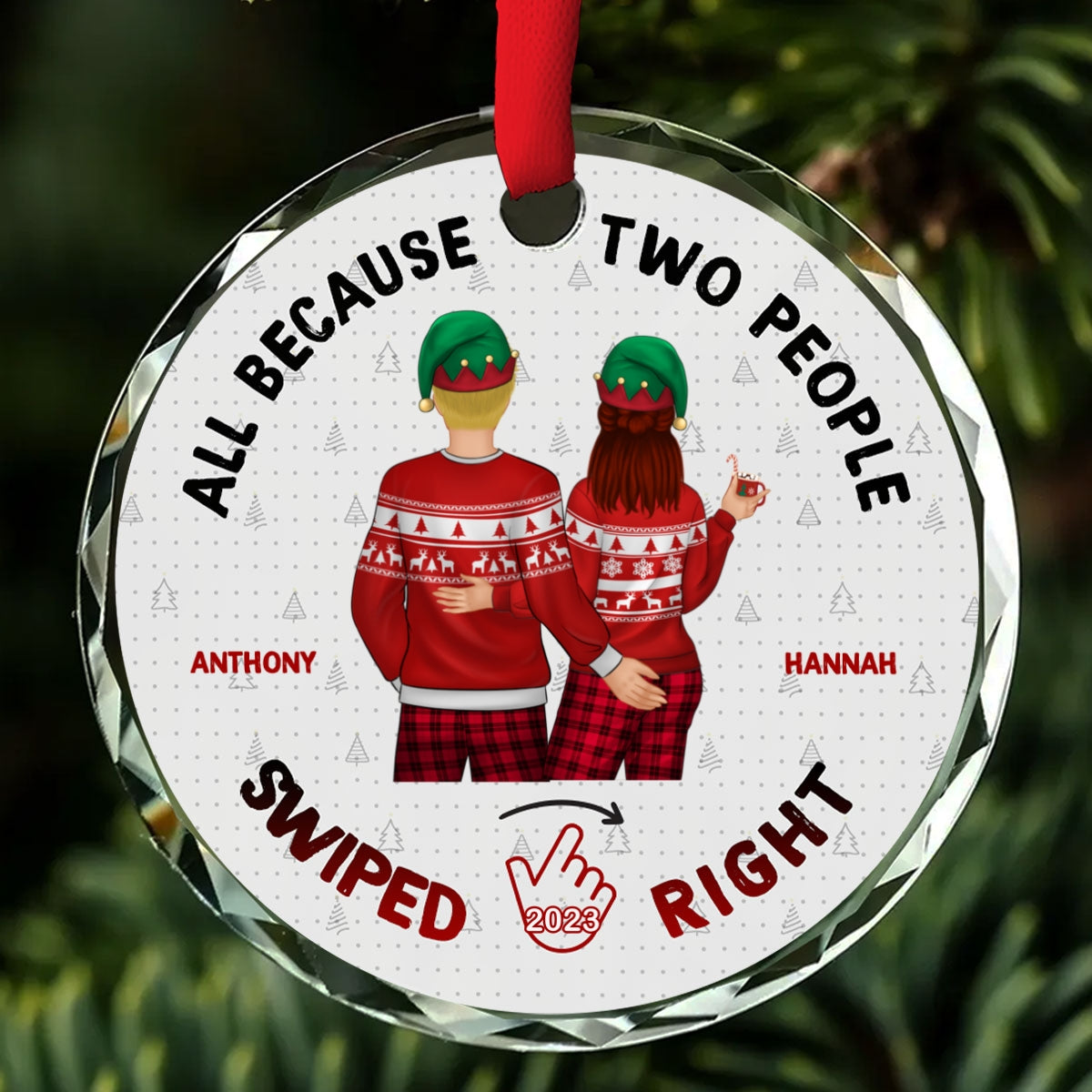 Christmas Swiped Right - Personalized Custom Glass Ornament