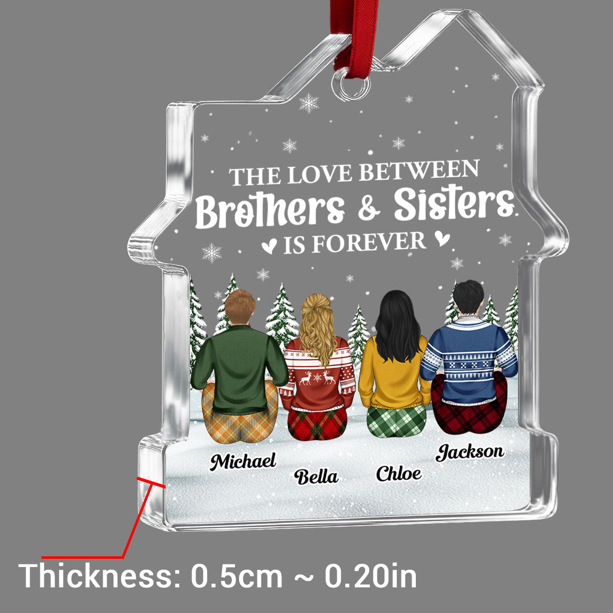 Sibling Love Is Forever - Personalized Custom House Shaped Glass Ornament