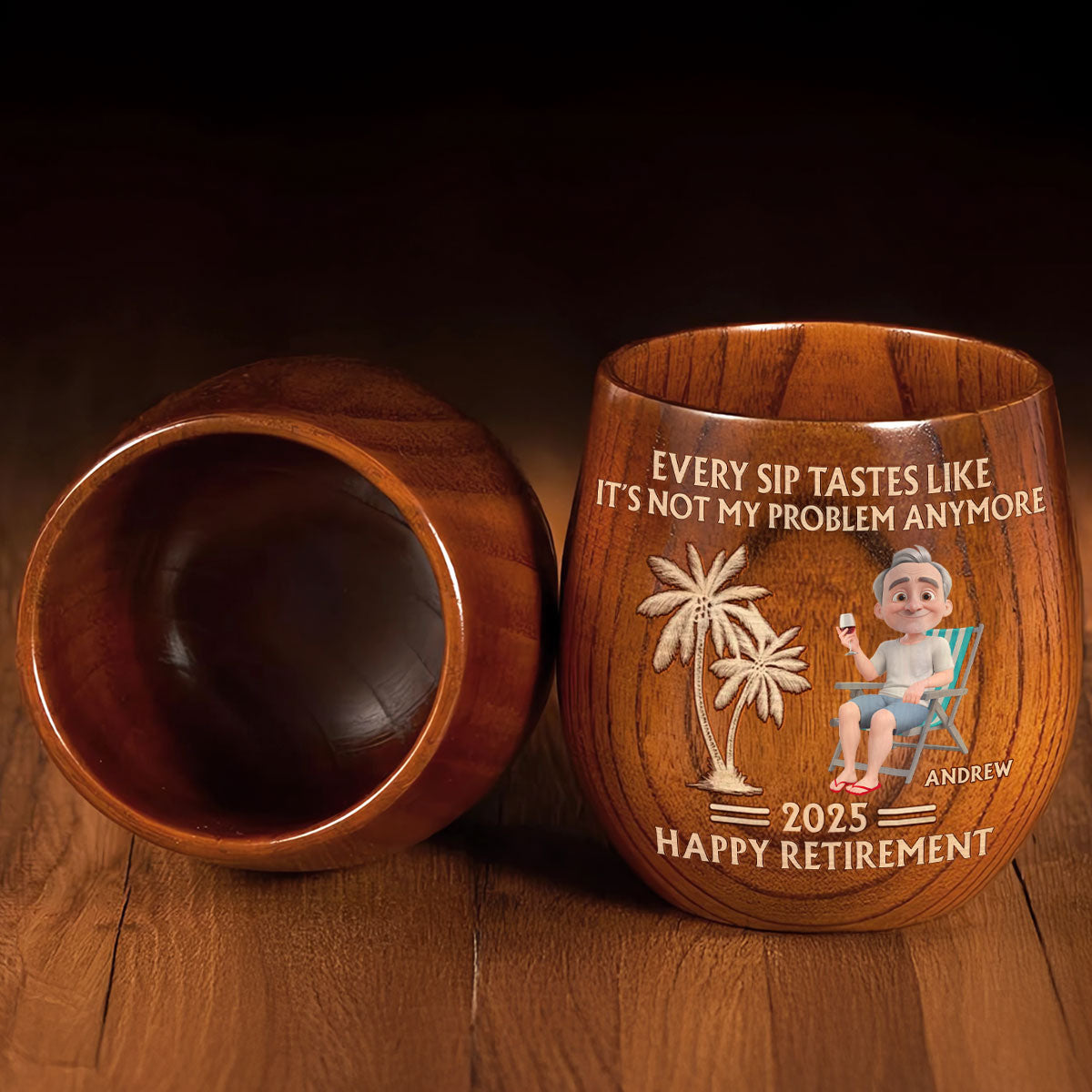Happy Retirement - Personalized Custom Wooden Whiskey Glass