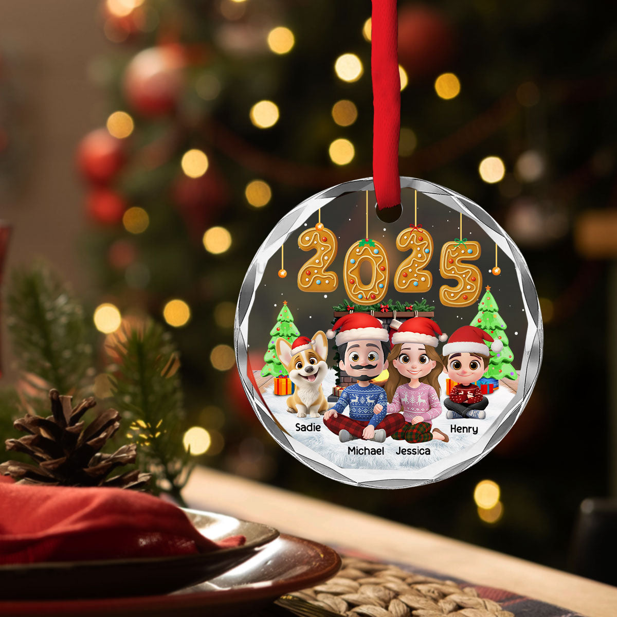 Family Of The Year - Personalized Custom Glass Ornament