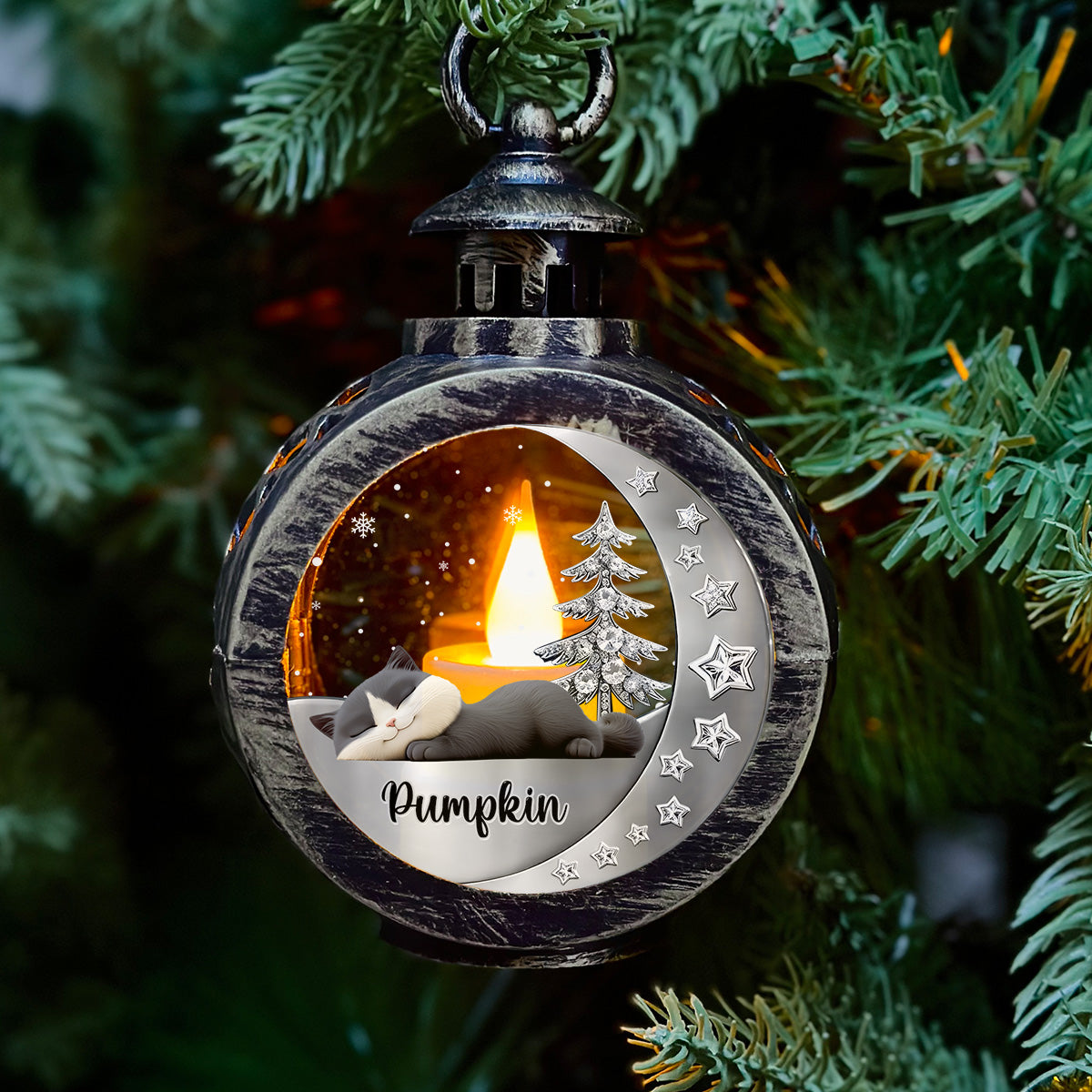 Beside My Cat - Personalized Custom 3D Effect Christmas Lantern