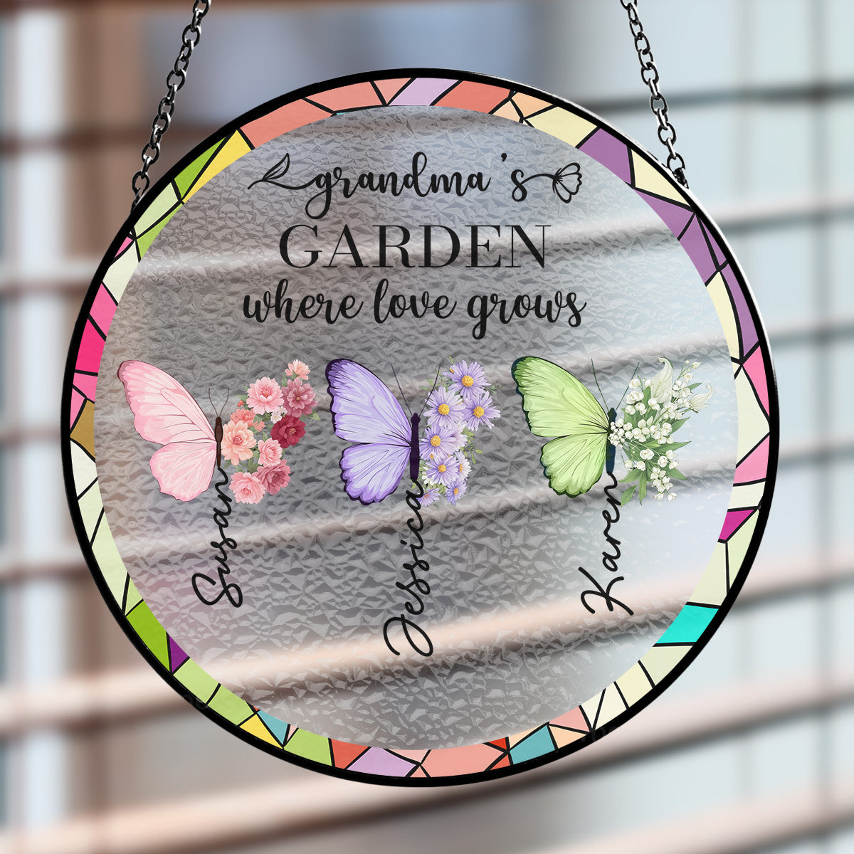 Grandma Makes Everything More Beautiful - Personalized Custom Window Hanging Suncatcher