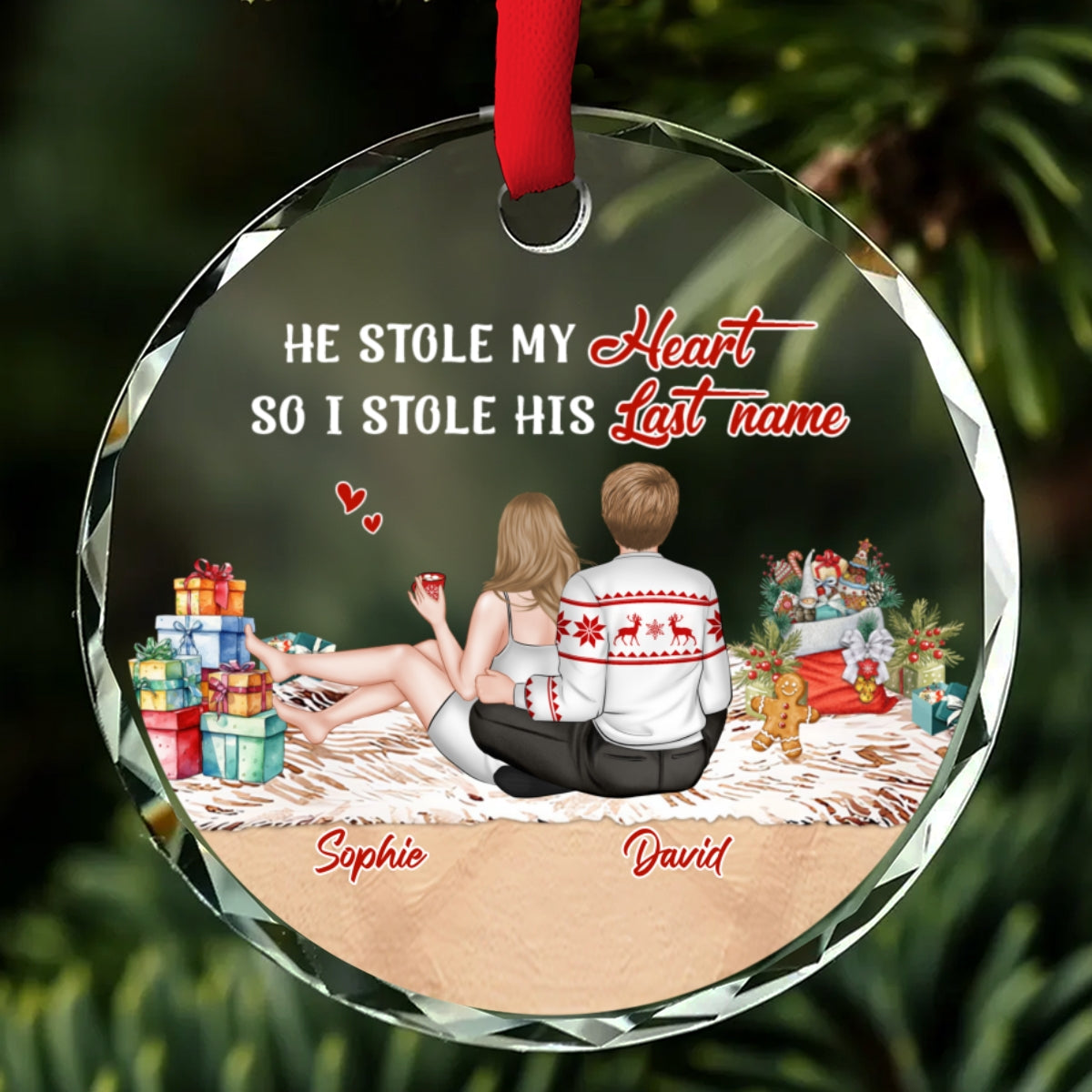 Stole My Heart - Personalized Custom Glass Ornament