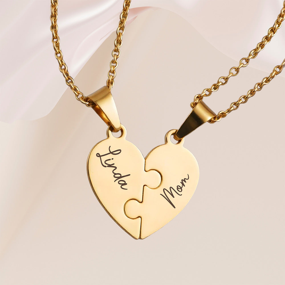 Always Connected By Heart - Personalized Custom Heart Puzzle Necklace