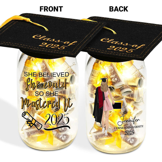 She Believed She Could - Personalized Custom Graduation Mason Jar Light
