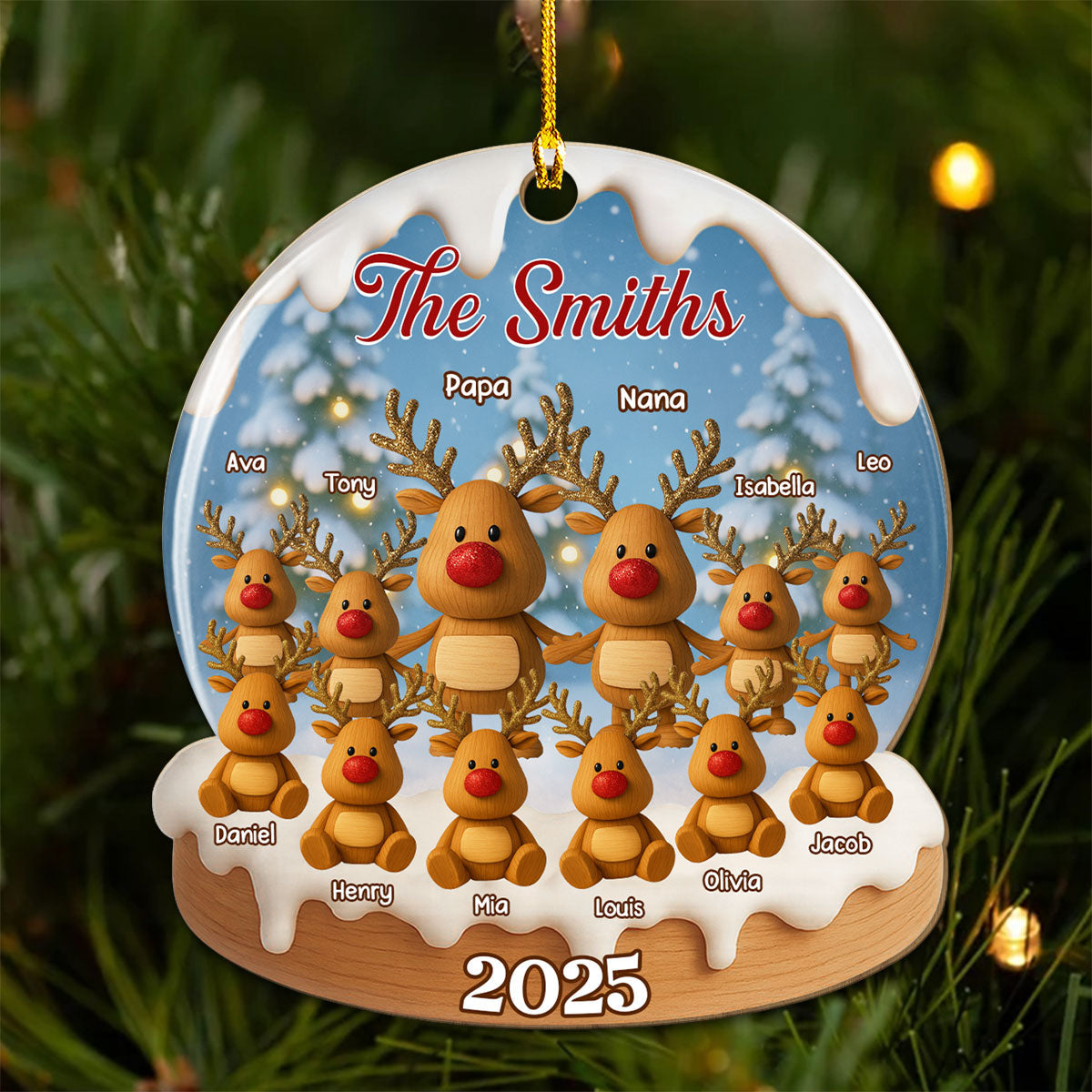 Family Christmas Reindeer - Personalized Custom Wood Ornament