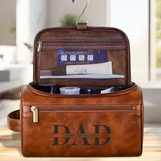 Forever Our Dad - Personalized Custom Engraved Leather Toiletry Bag