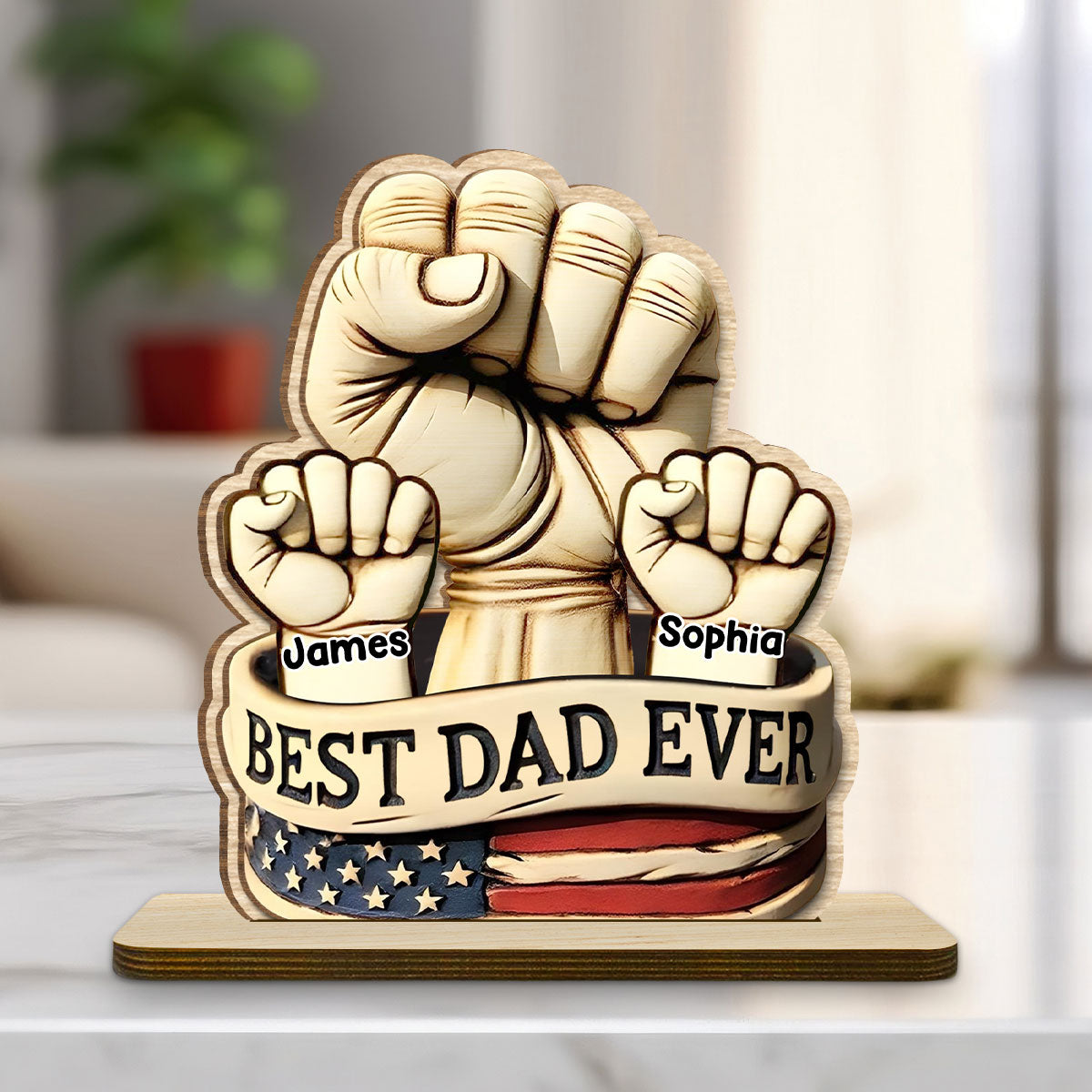 Best Daddy Ever - Personalized Custom 2-Layer Wood Plaque With Flat Base