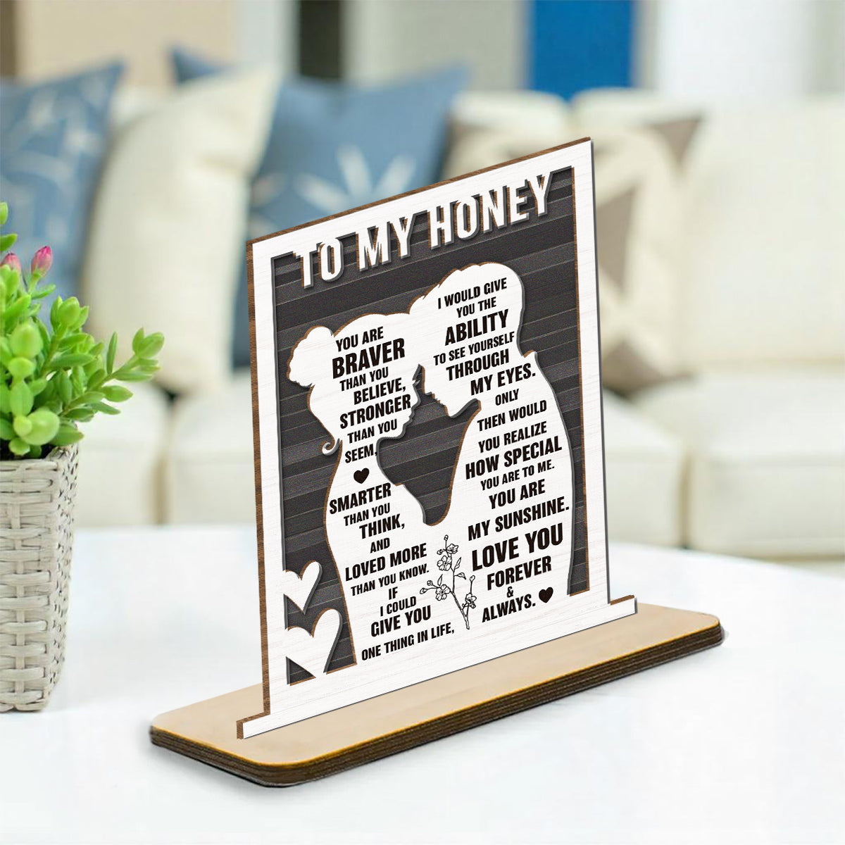 To My Beloved Wife - Personalized Custom 2-Layer Wood Plaque With Flat Base