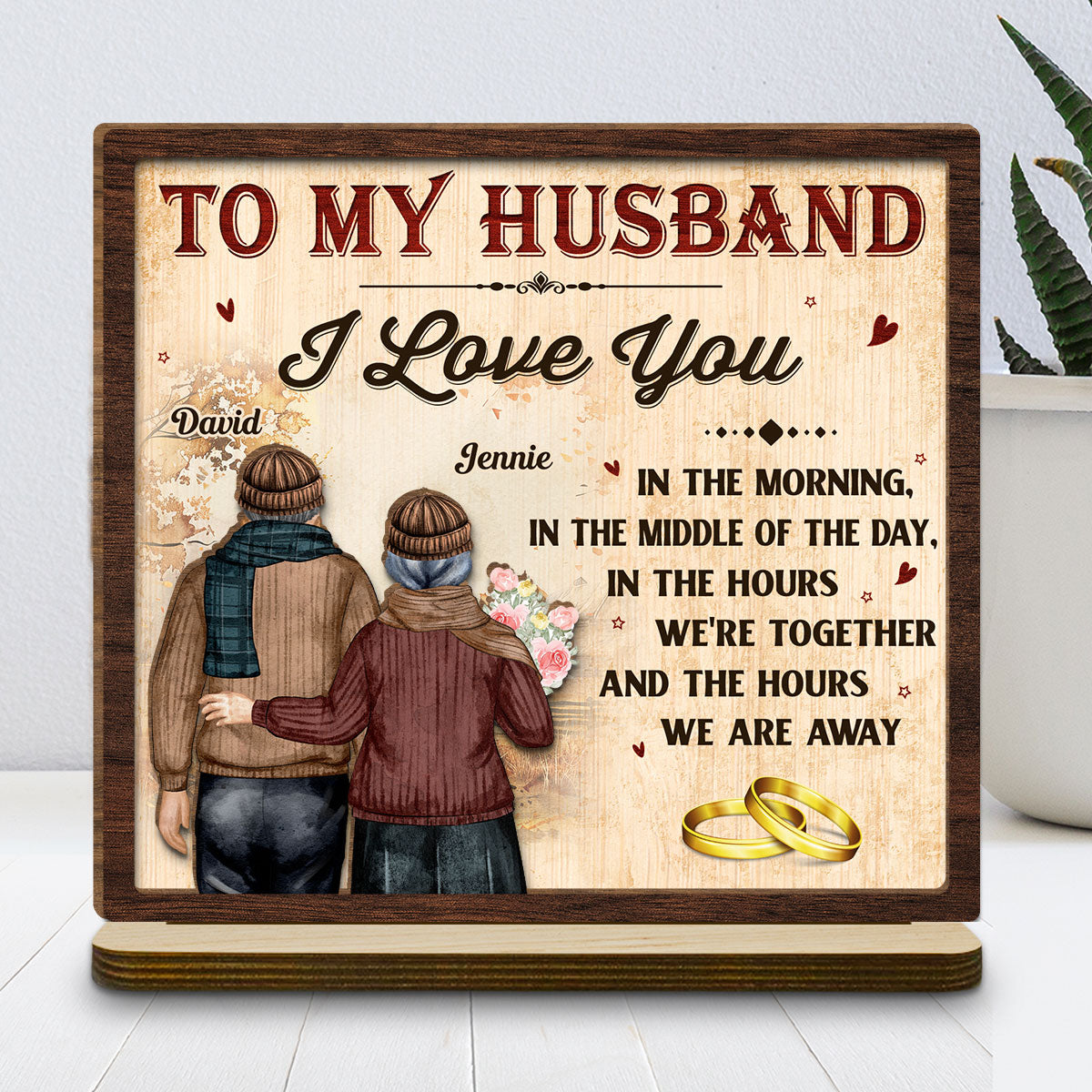 I Love You - Personalized Custom 2-Layer Wood Plaque With Flat Base