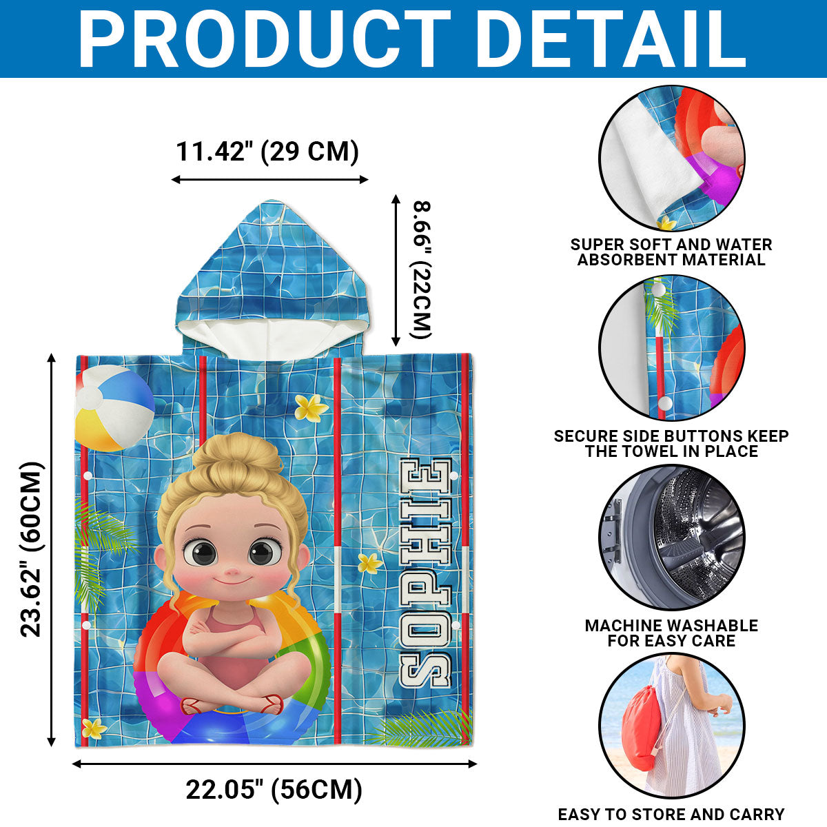 Time For The Beach - Personalized Custom Hooded Beach Towel