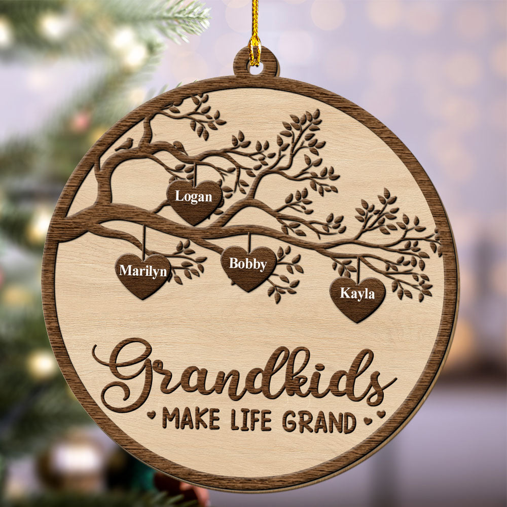 Grandkids Make Life Grand - Personalized Custom Wood Ornament
