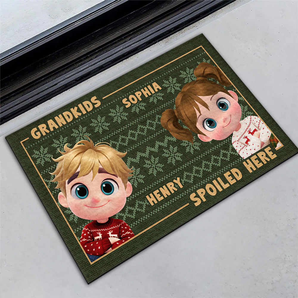 Grandkids Spoiled Here Merry Christmas  - Personalized Custom Doormat