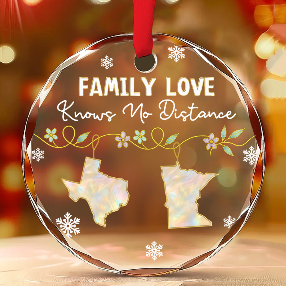 Family Love Knows No Distance Mother Of Pearl - Personalized Custom Glass Ornament