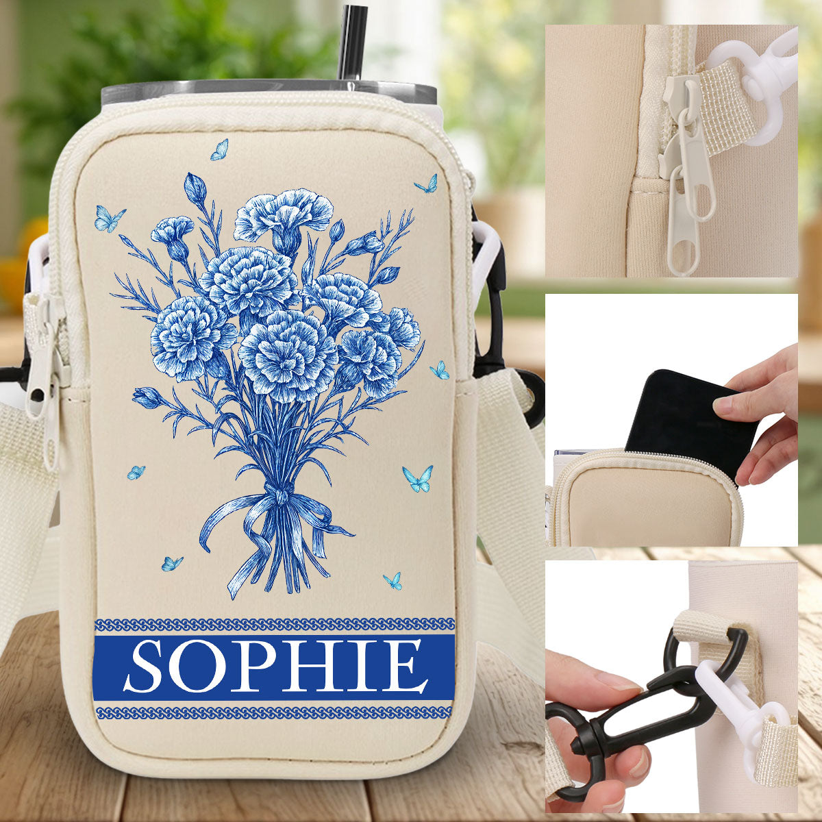 Grandma Love Grow Here - Personalized Custom Water Bottle Carrier Bag