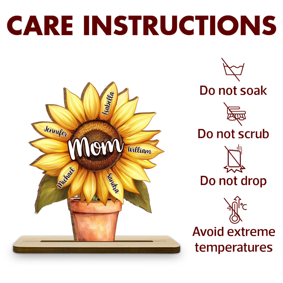 Grandma Sunflower - Personalized Custom 2-Layer Wood Plaque With Flat Base