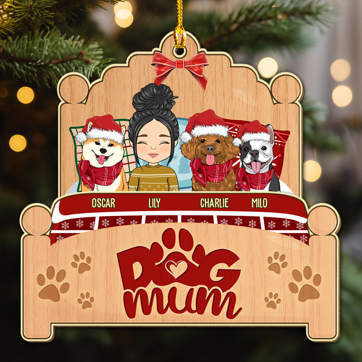 Sleepy Dog Mom - Personalized Custom Wood Ornament