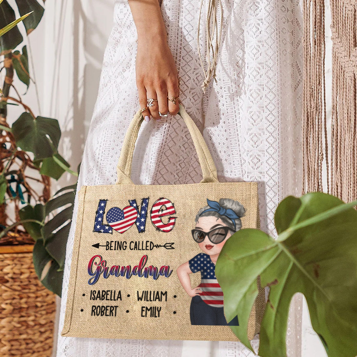 Grandma - Personalized Custom Jute Tote Bag