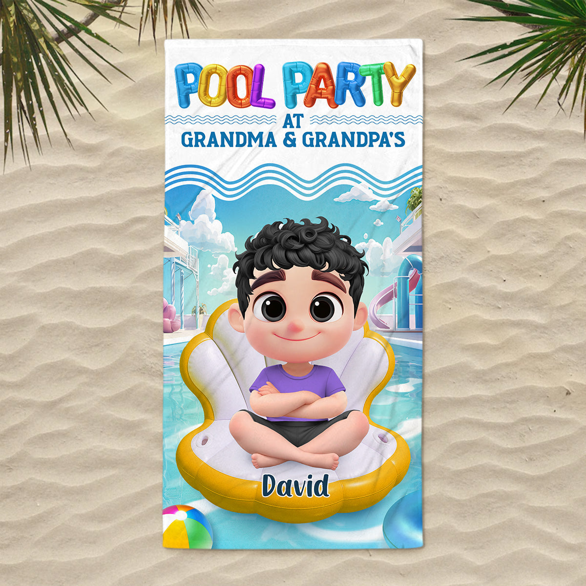 Pool Party At Grandma And Grandpa - Personalized Custom Beach Towel