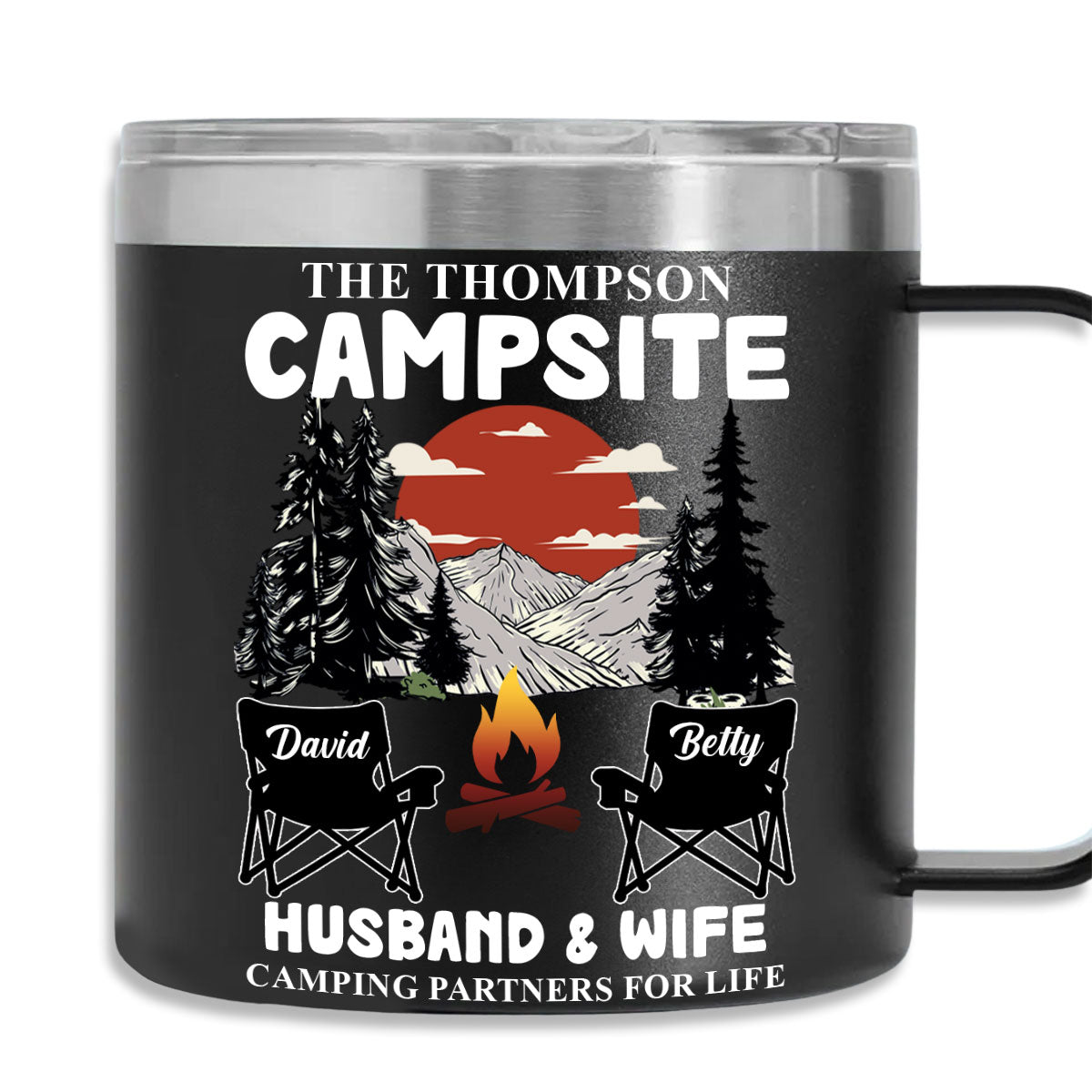 Camping Partners For Life - Personalized Custom 14oz Stainless Steel Tumbler With Handle
