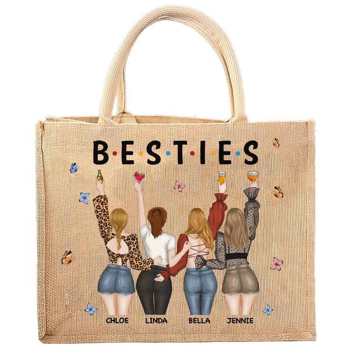 Sisters Together - Personalized Custom Jute Tote Bag