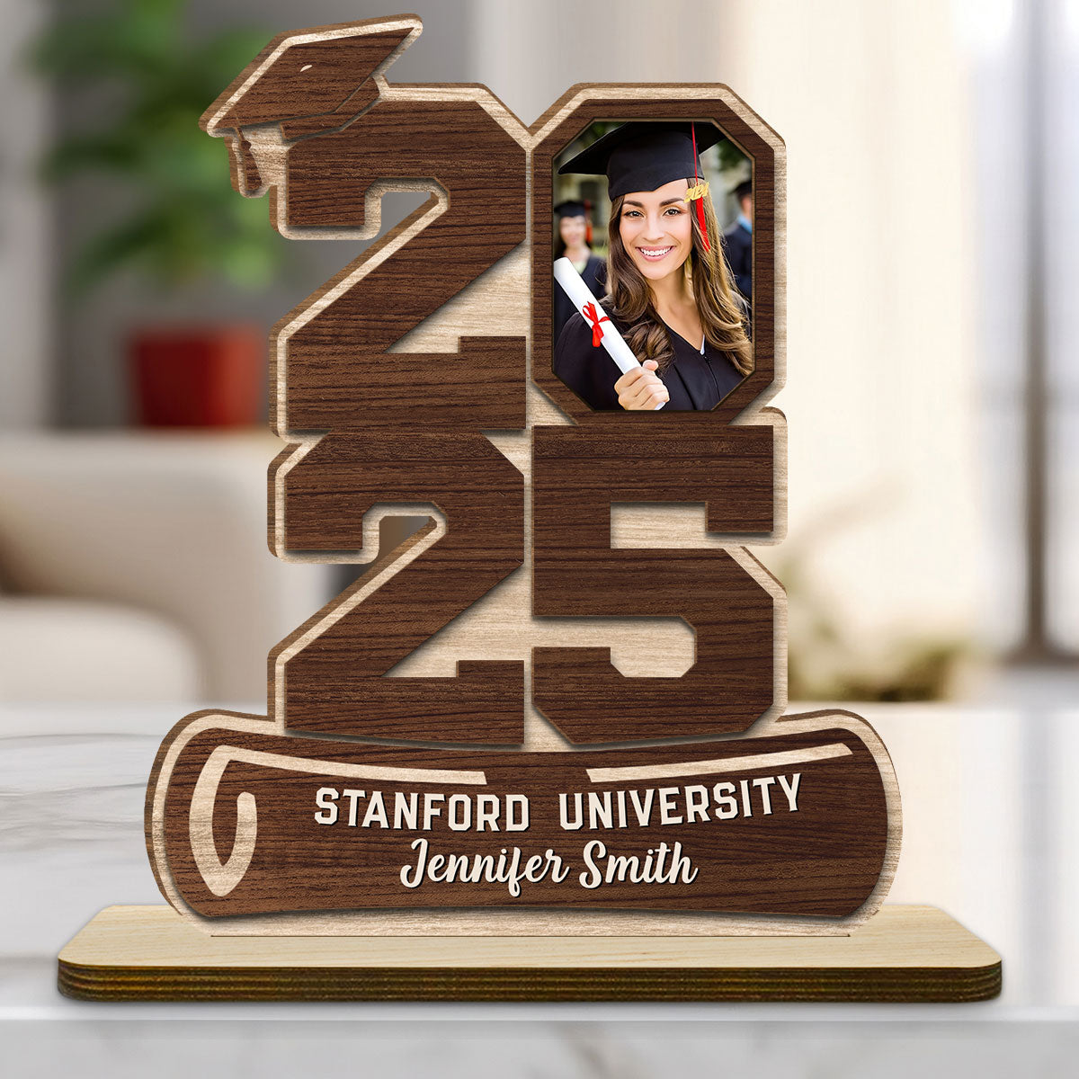 Happy Graduation - Personalized Custom 2-Layer Wood Plaque With Flat Base