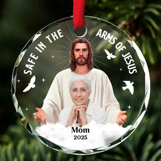 Safe In The Arms Of Jesus - Personalized Custom Glass Ornament