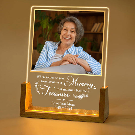 Love Turns Into Treasured Memories - Personalized Custom Plaque With Walnut Base