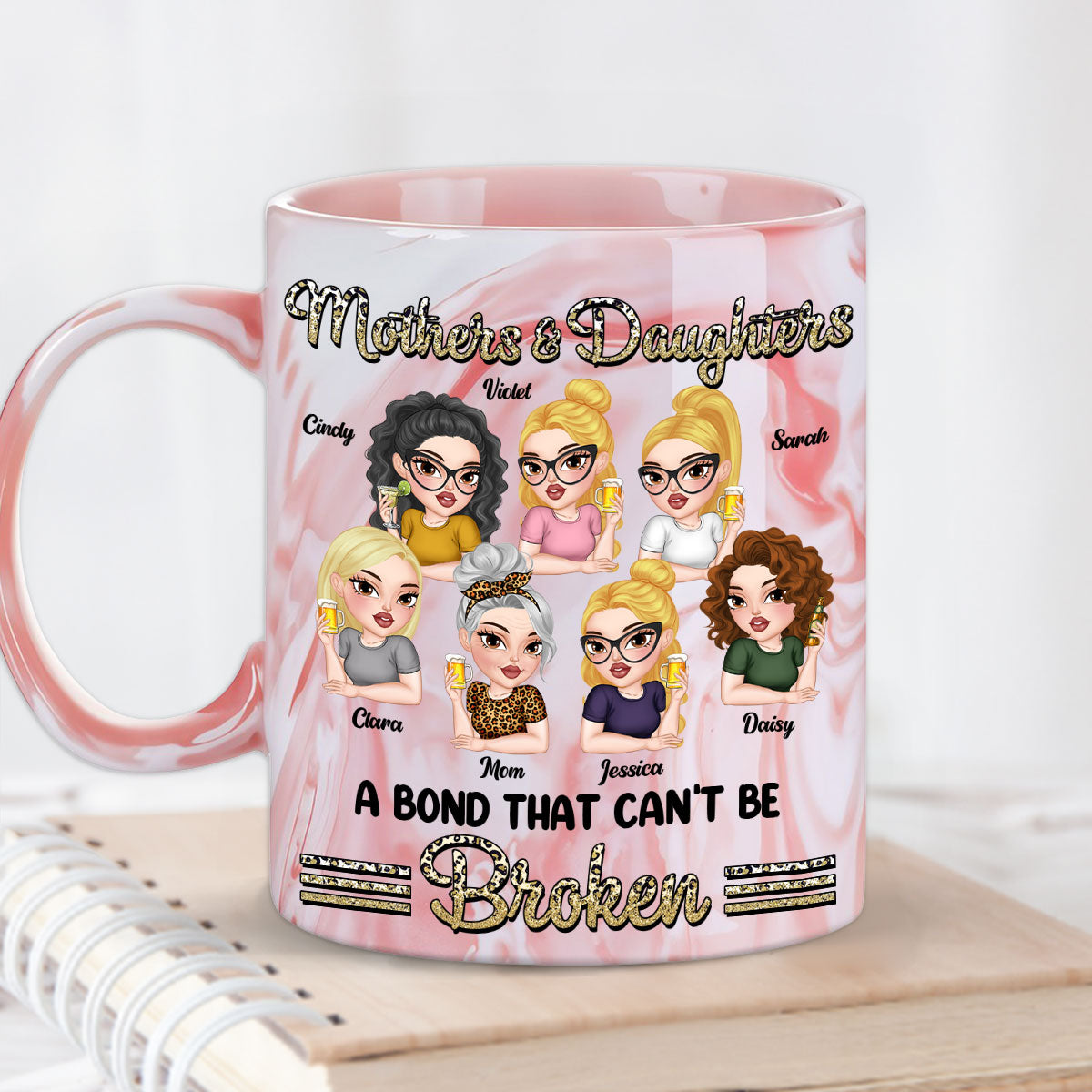 Unbreakable Bond - Personalized Custom Pink Marble Mug