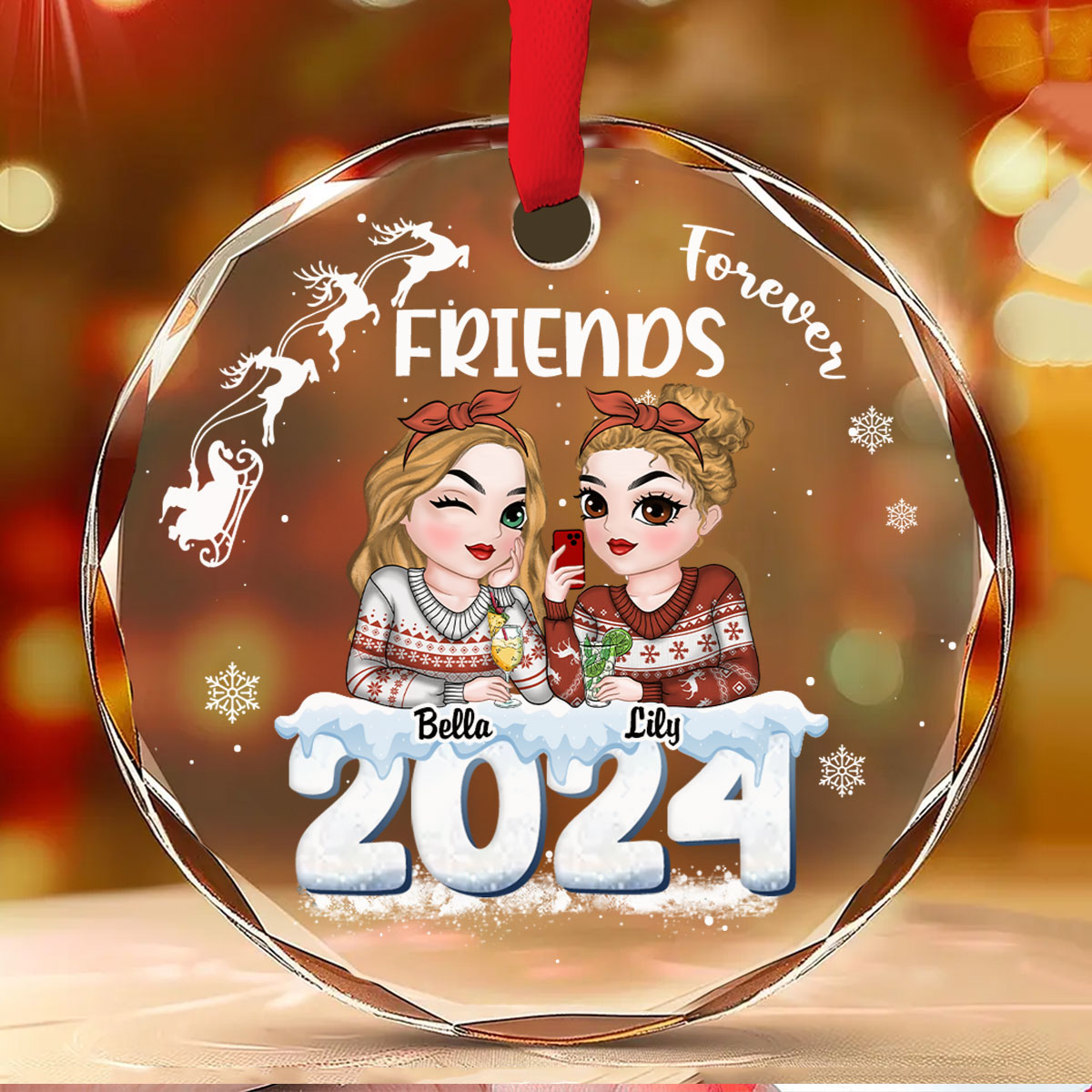 Besties Together 2024 - Personalized Custom Glass Ornament