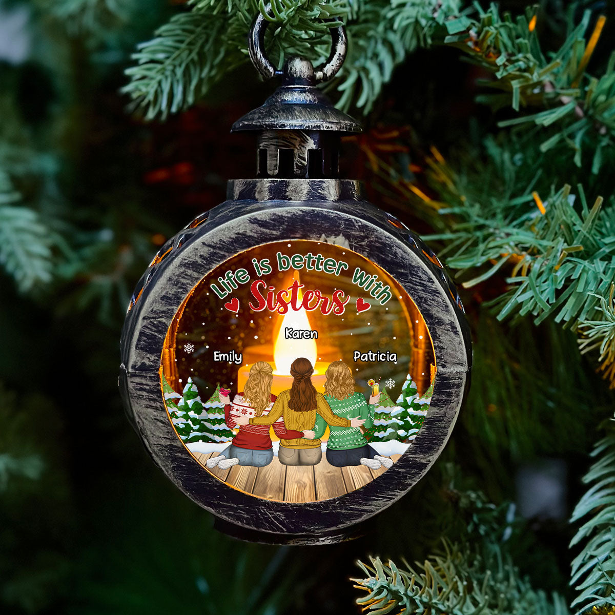 Life Is Better With Sisters - Personalized Custom Christmas Lantern