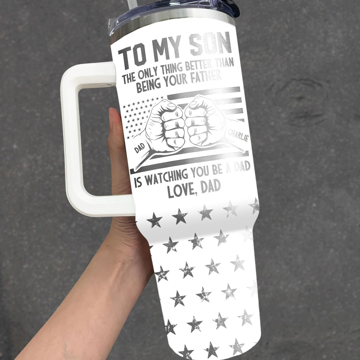 To My Son - Personalized Custom Engraved 40oz Tumbler With Handle