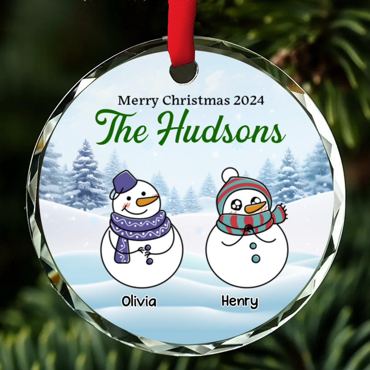 Snowman Christmas Family - Personalized Custom Glass Ornament