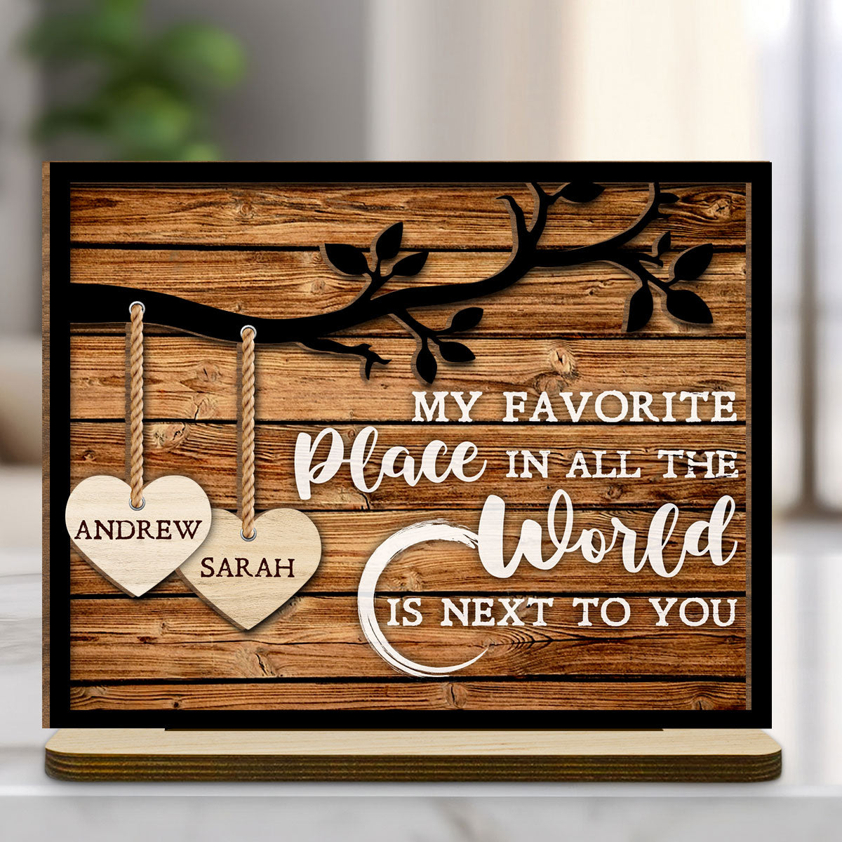 Tree Hearts - Personalized Custom 2-Layer Wood Plaque With Flat Base