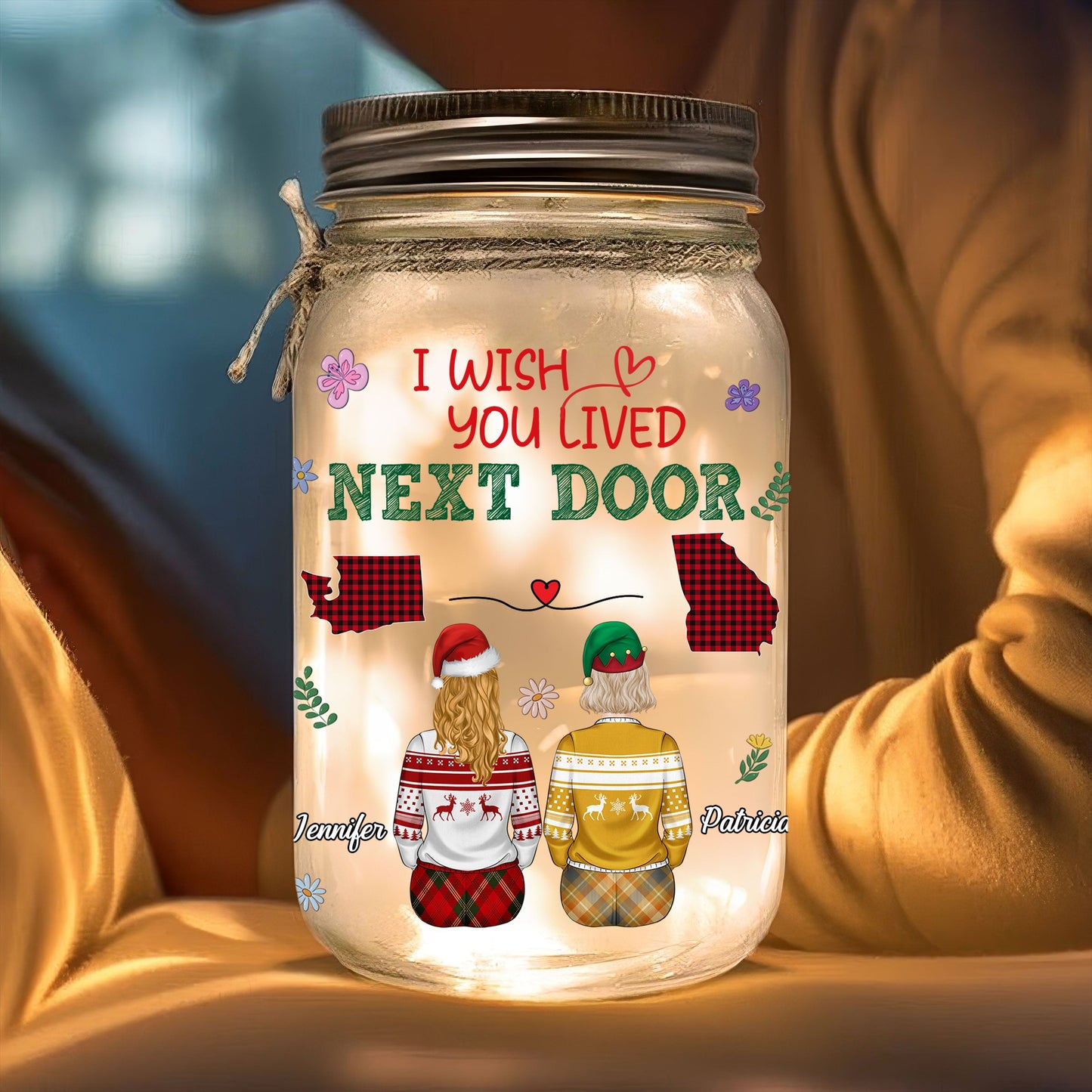 Wish You Lived Next Door - Personalized Custom Mason Jar Light