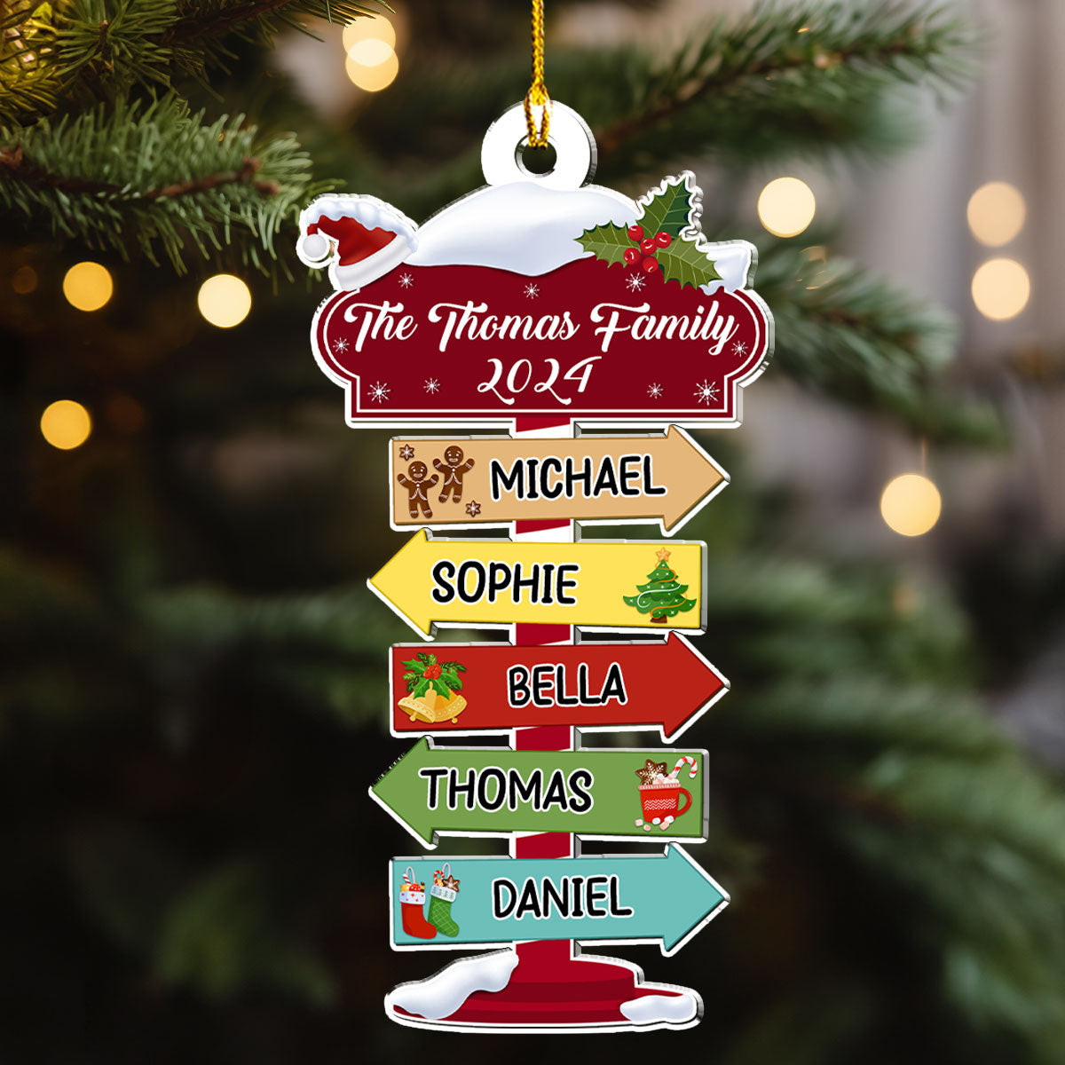 Family Pole Sign Christmas - Personalized Custom Wood Ornament