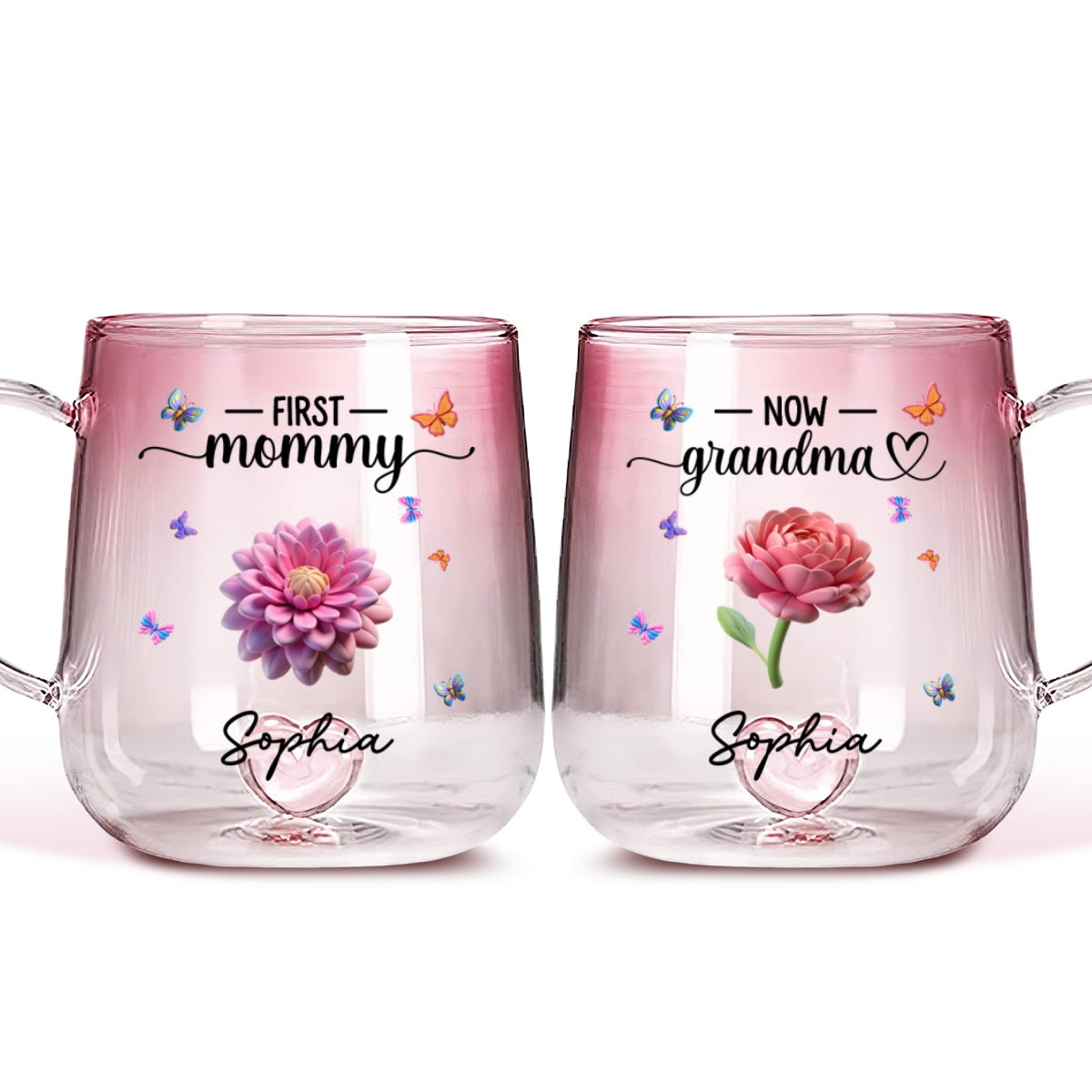 Grandma Birthmonth Flower - Personalized Custom Pink Gradient Glass Mug