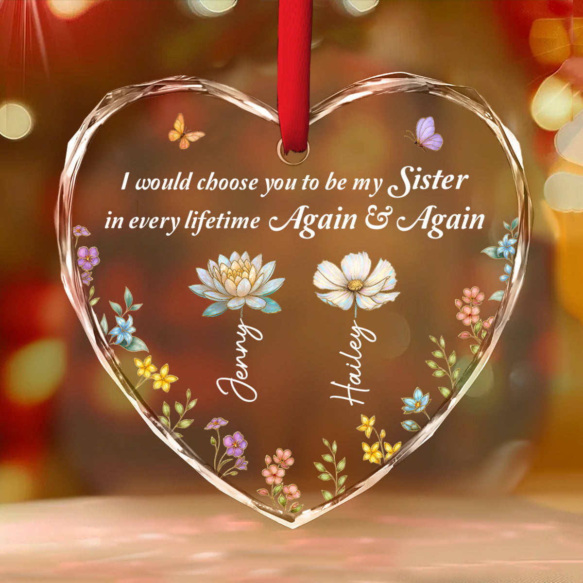 Always Choose You My Sisters - Personalized Custom Glass Ornament