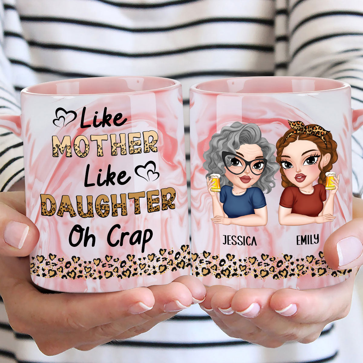 Like Mother Like Daughter - Personalized Custom Pink Marble Mug