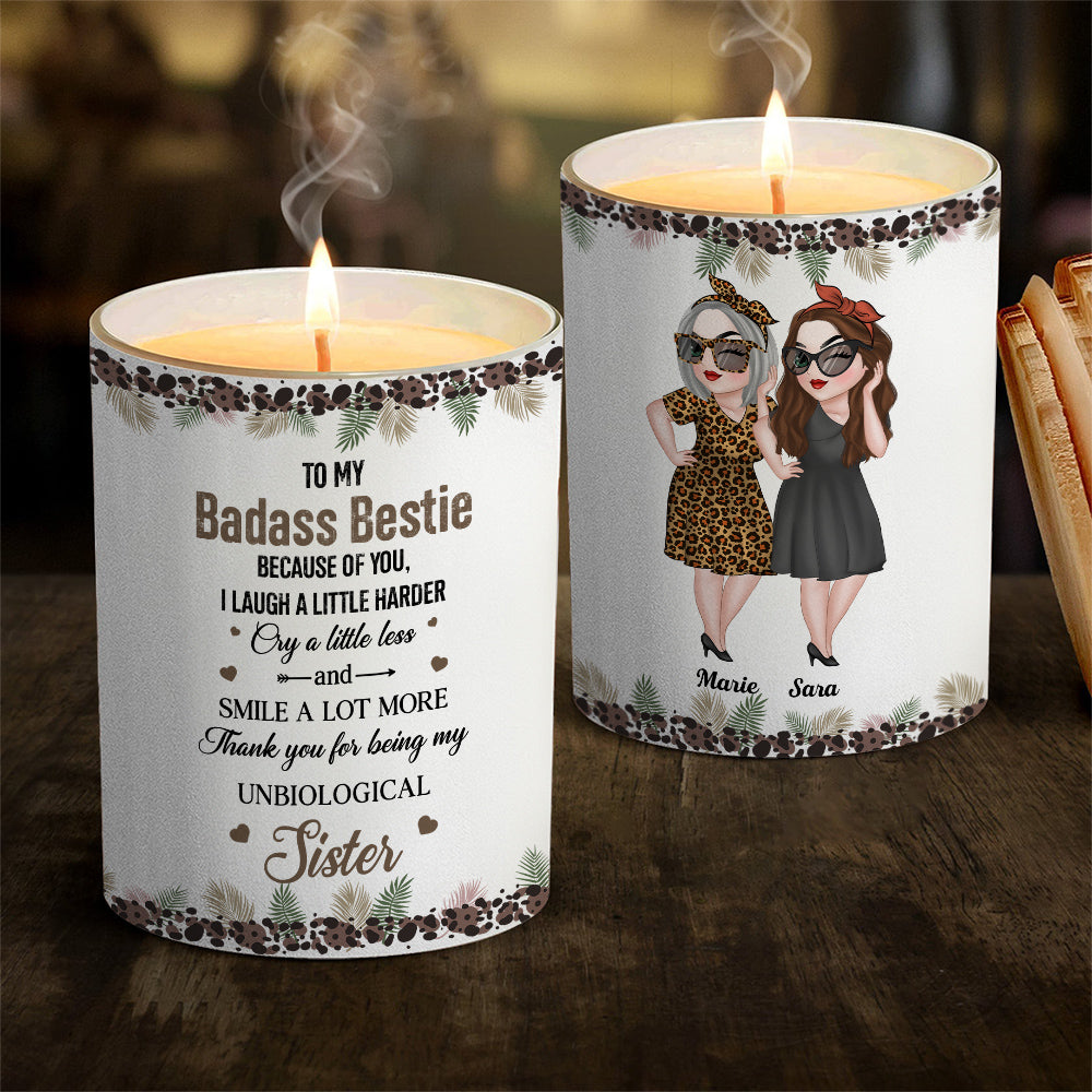 Because Of You I Laugh A Little Harder - Personalized Custom Candle