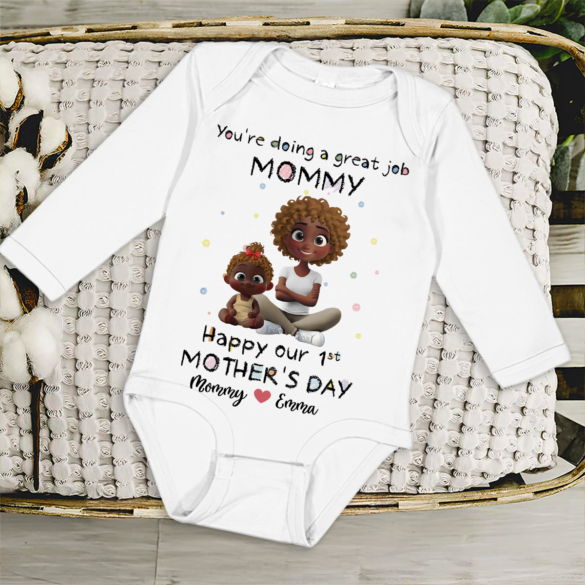 Mommy Doing A Great Job Happy Mother Day - Personalized Custom Long Sleeve Baby Onesie